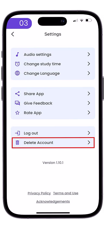 Step 3: Find Delete Account